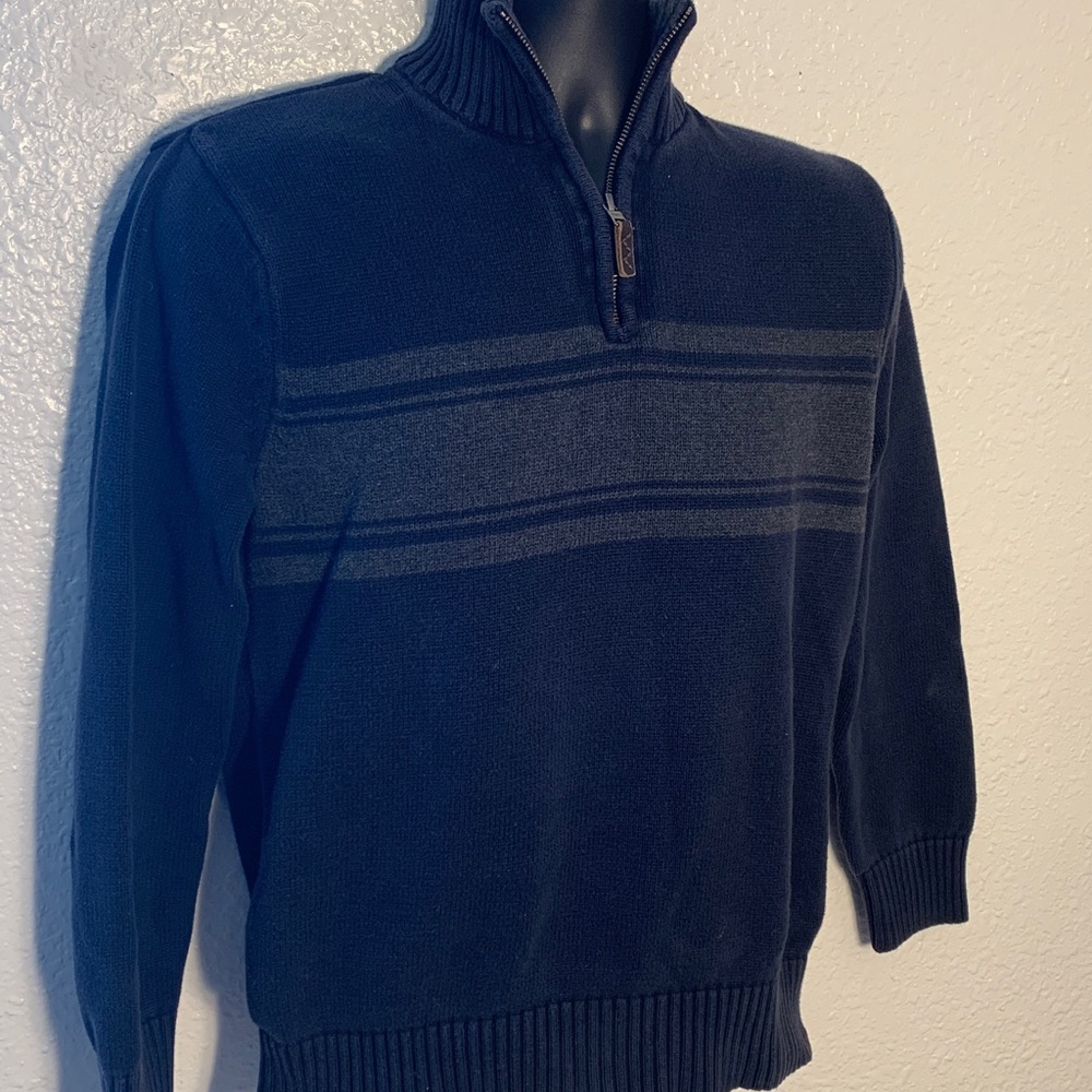 Eddie Bauer Navy and Charcoal Knit Sweater men’s small quarter zip - Picture 4 of 8